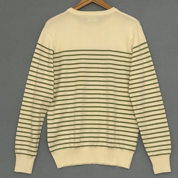 Feraud Limited Edition Mens Sweater Ivory Green Striped Pullover Classic Preppy - Picture 4 of 12
